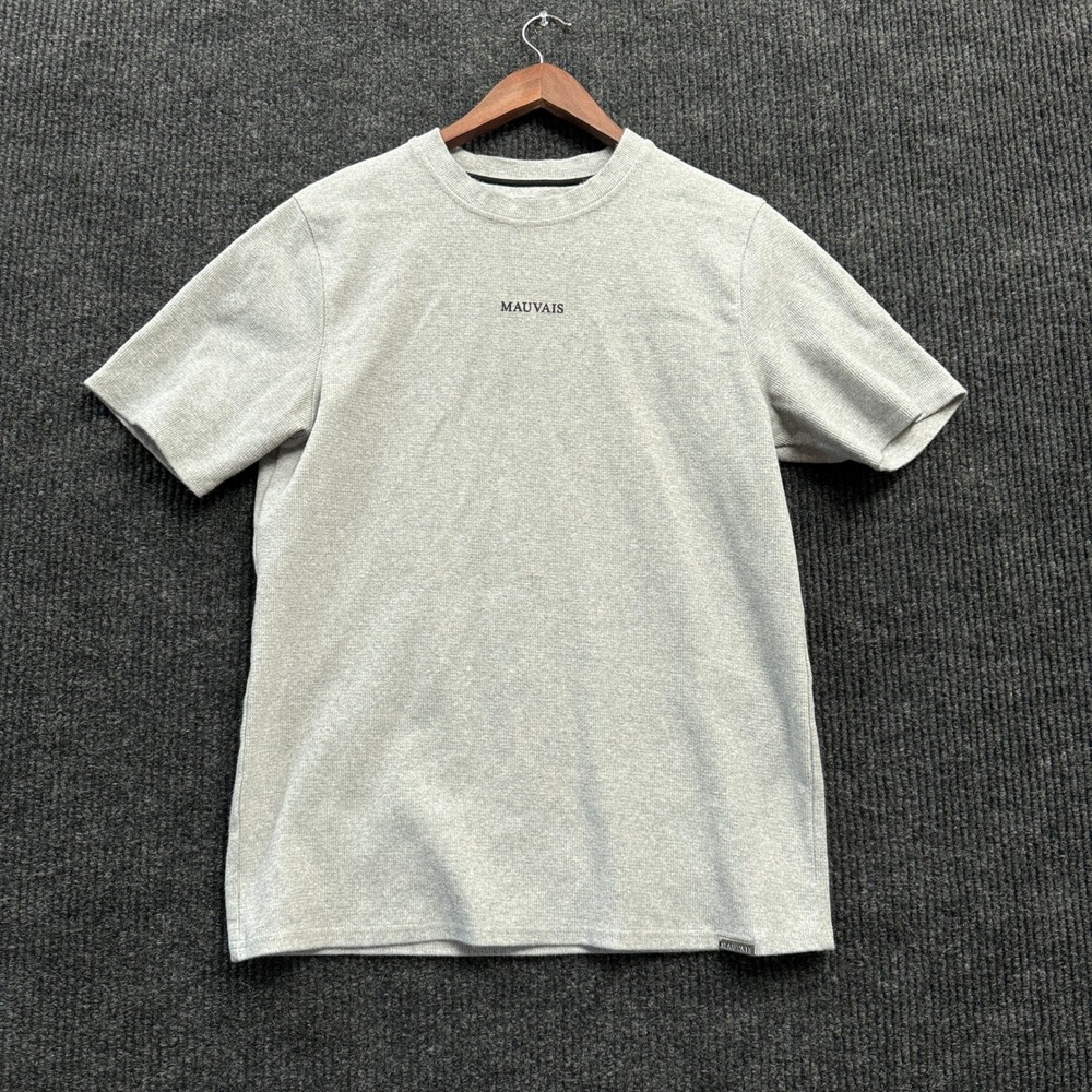 Mauvais Textured Knit T-Shirt Mens Large Gray Minimalist Logo Short Sleeve